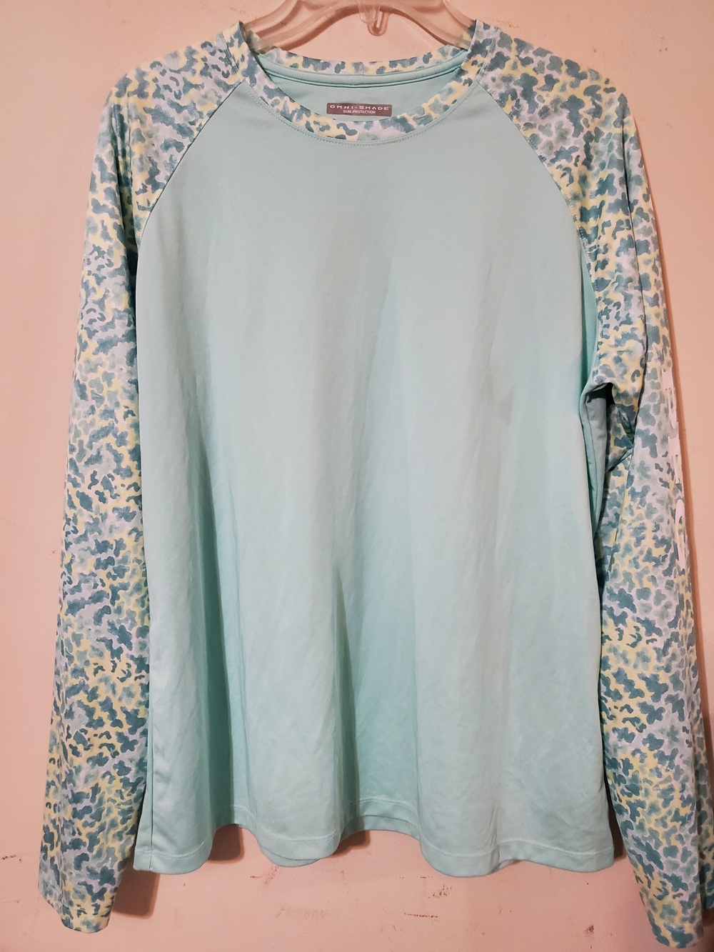 Columbia Light Aqua Raglan Sun Protection Top Omni Shade XL
